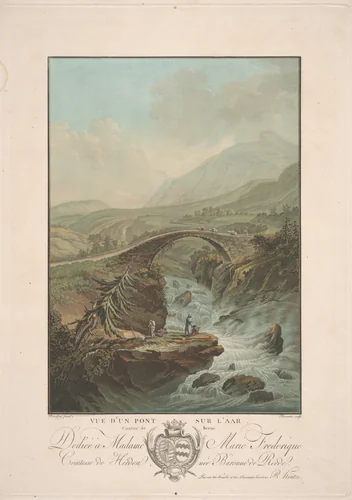 Vue d'un pont sur l'Aar, Canton de Berne (View of a Bridge on the Aar, Berne) by Charles-Melchior Descourtis; Friedrich Rosenberg, print, 1785