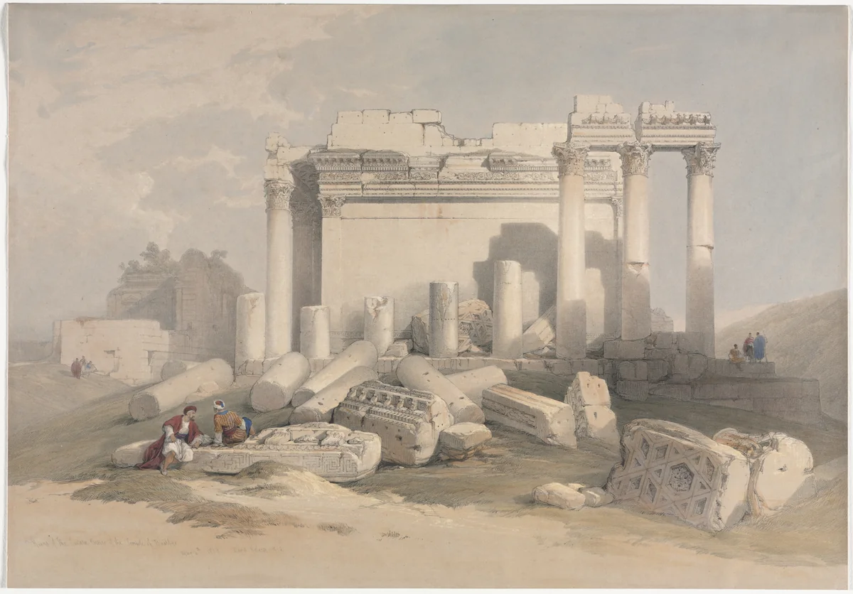Ruins of the Eastern Portico of the Temple of Baalbec by David Roberts, print, 1839