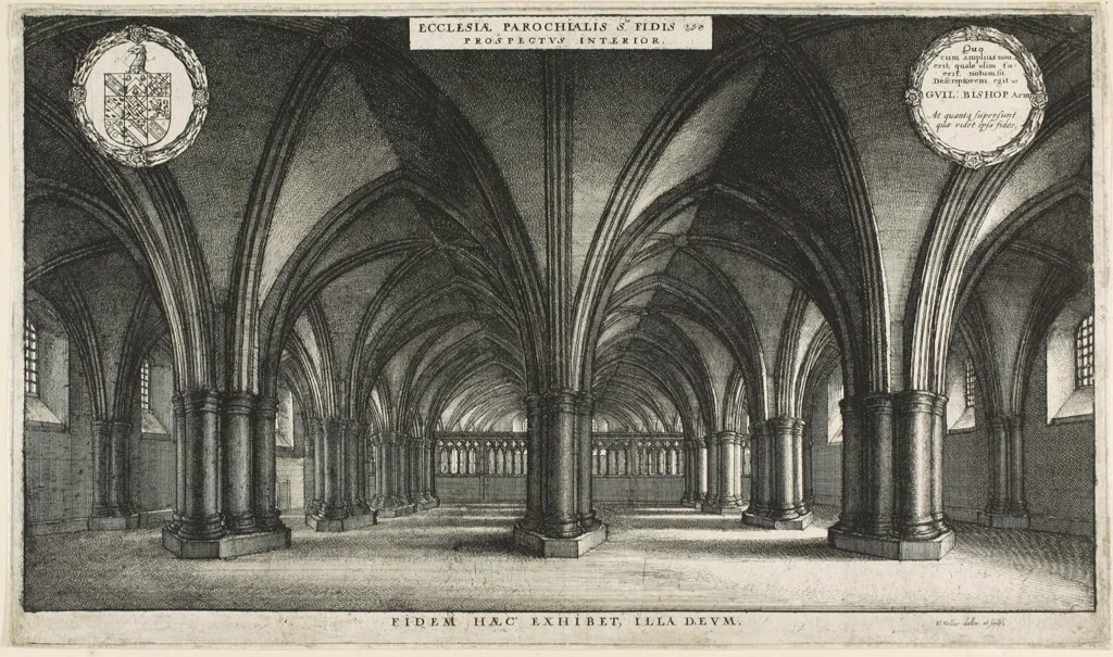 Interior of the Crypt of St. Paul's (St. Faith's) by Wenceslaus Hollar, print, 1627-1677