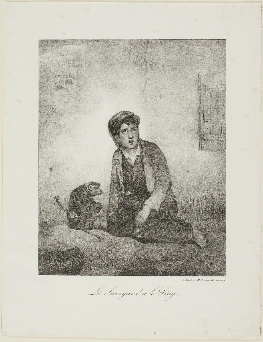 The Savoyard and the Monkey by Alexandre-Gabriel Decamps, print, 1820-1830