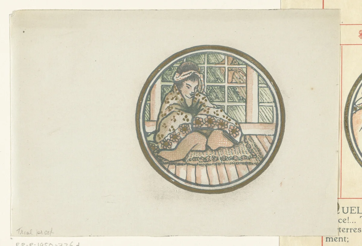 Zittende Japanse vrouw by Lucien Pissarro, print, 1911