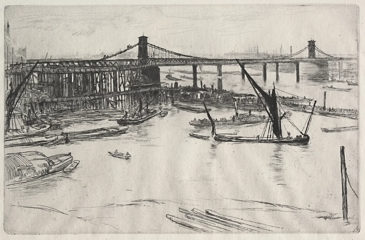 Old Hungerford Bridge by James McNeill Whistler, print, 1861