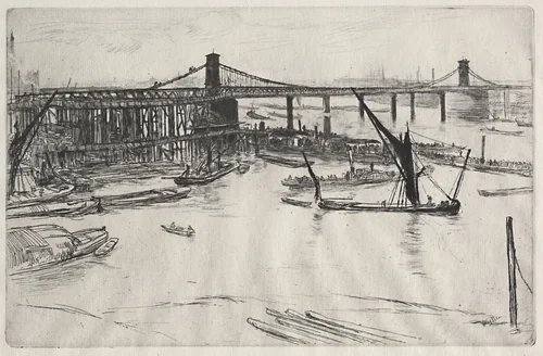 Old Hungerford Bridge by James McNeill Whistler, print, 1861