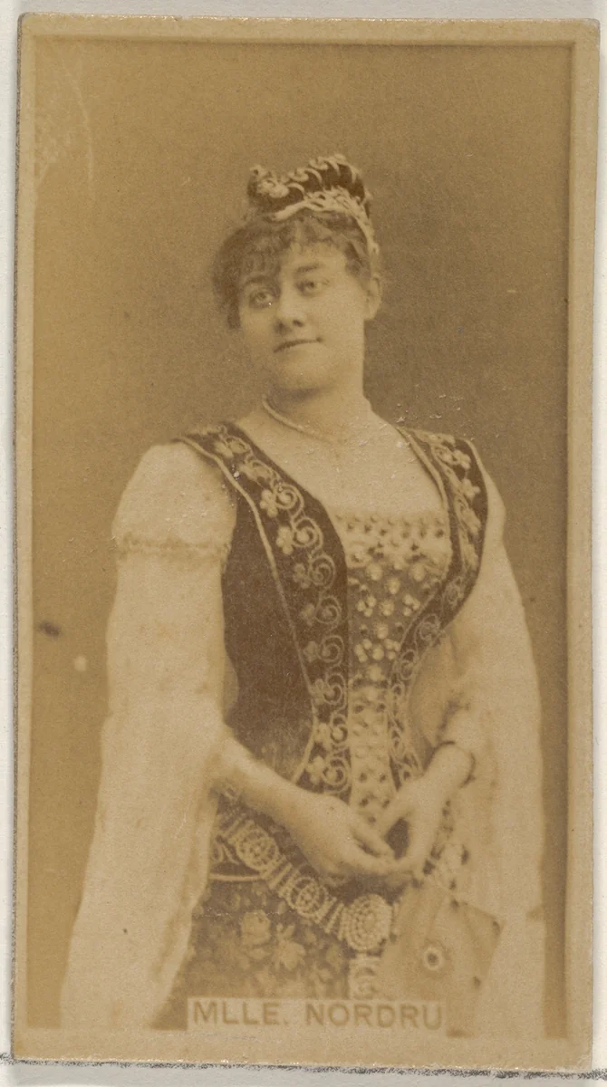 Mlle. Nordrum, from the Actors and Actresses series (N45, Type 8) for Virginia Brights Cigarettes by Allen & Ginter, photograph, 1885-1891