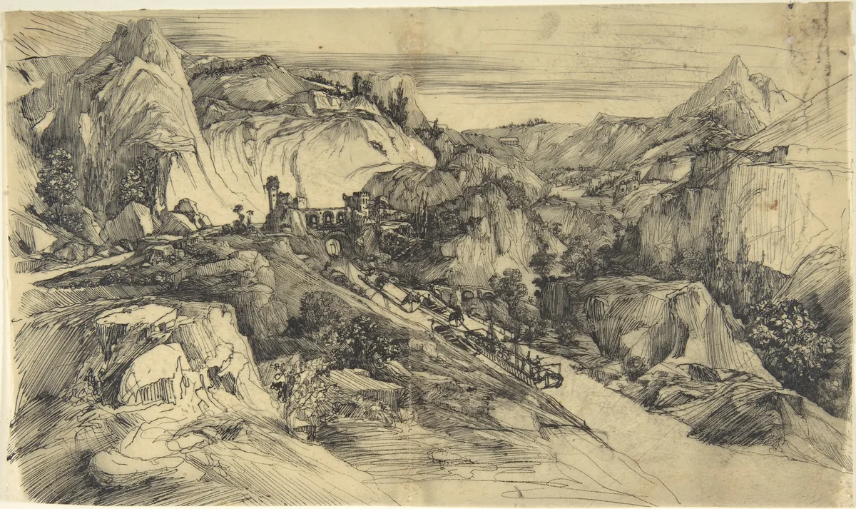 Mountainous Scene by Rodolphe Bresdin, drawing, 1822-1885