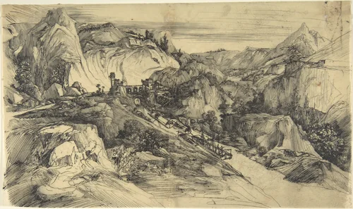 Mountainous Scene by Rodolphe Bresdin, drawing, 1822-1885