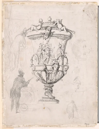 Figure Studies Around an Engraving of an Ornamental Vase by Paul Cézanne, drawing, 1870-1872