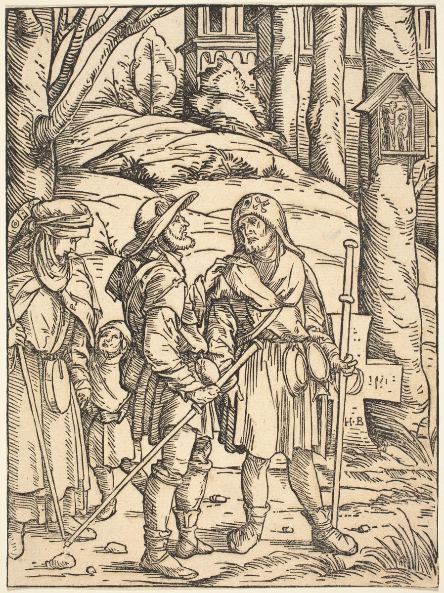 Pilgrims at a Wayside Shrine by Hans Burgkmair, print, 1508