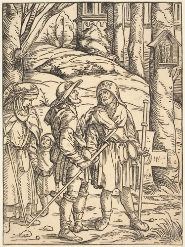Pilgrims at a Wayside Shrine by Hans Burgkmair, print, 1508