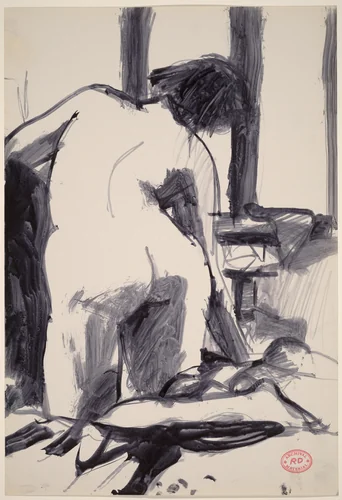 Untitled [back view of kneeling female nude] by Richard Diebenkorn, drawing, 1955-1967