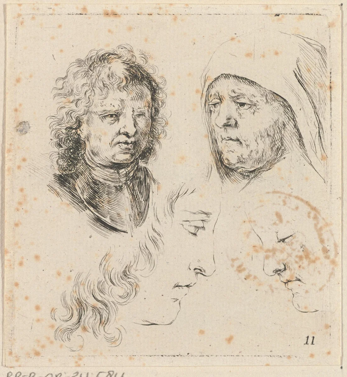 Vier hoofden by Stefano della Bella, print, 1620-1647