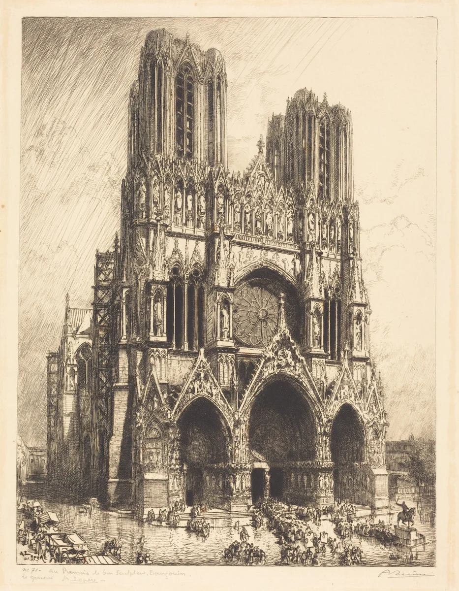 Reims Cathedral (Cathedrale de Reims) by Auguste Lepère, print, 1911