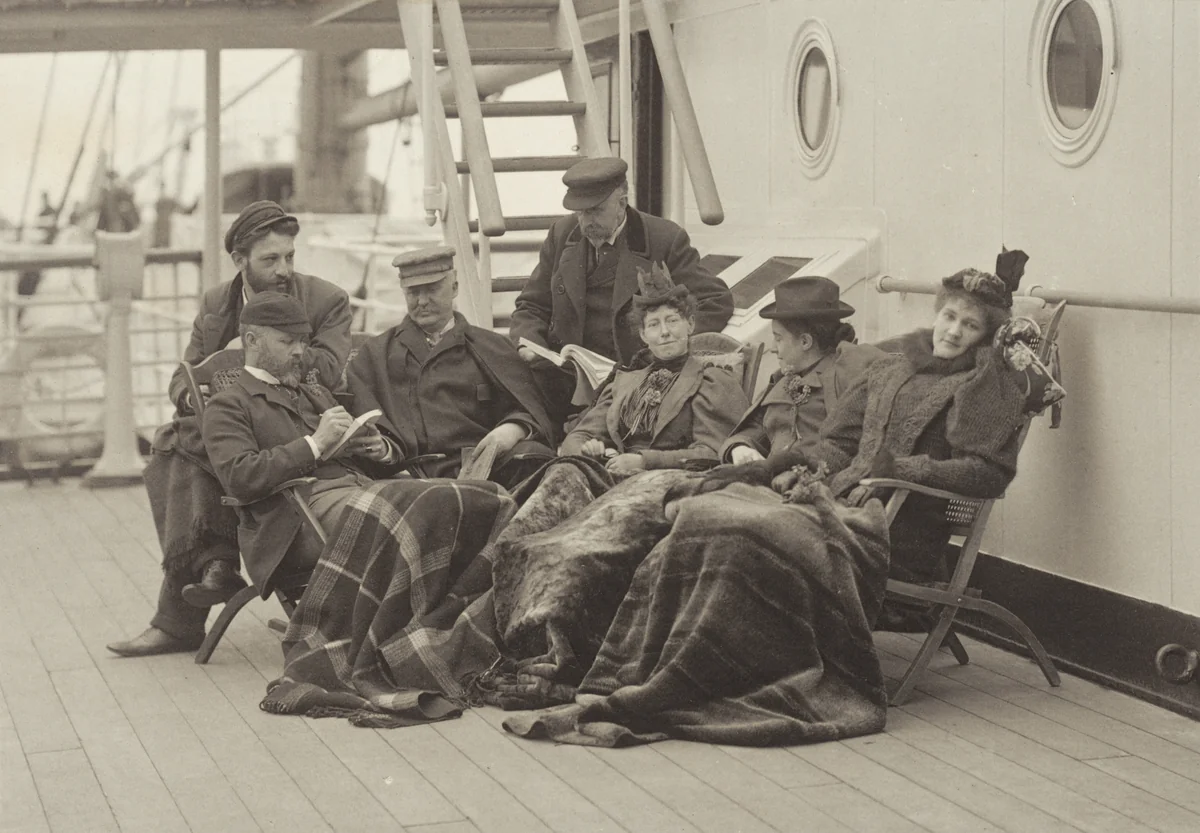 Sime Herrmann, Mr. and Mrs. Mann, Dr. Brown, Mr. McGibbon, Miss Linthicum and Emmy—On Board the Bourgogne May 5–14, 1896 by Alfred Stieglitz, photograph, 1894