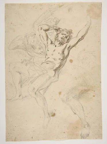 Study for a Prometheus Bound (recto); slight sketch of head and shoulders of man in lead pencil (verso) by Salvator Rosa, drawing, 1615-1673