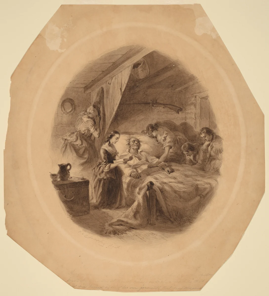 The Squatter's Death by Felix Darley, drawing, 1859-1861