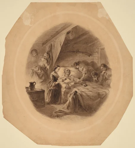 The Squatter's Death by Felix Darley, drawing, 1859-1861