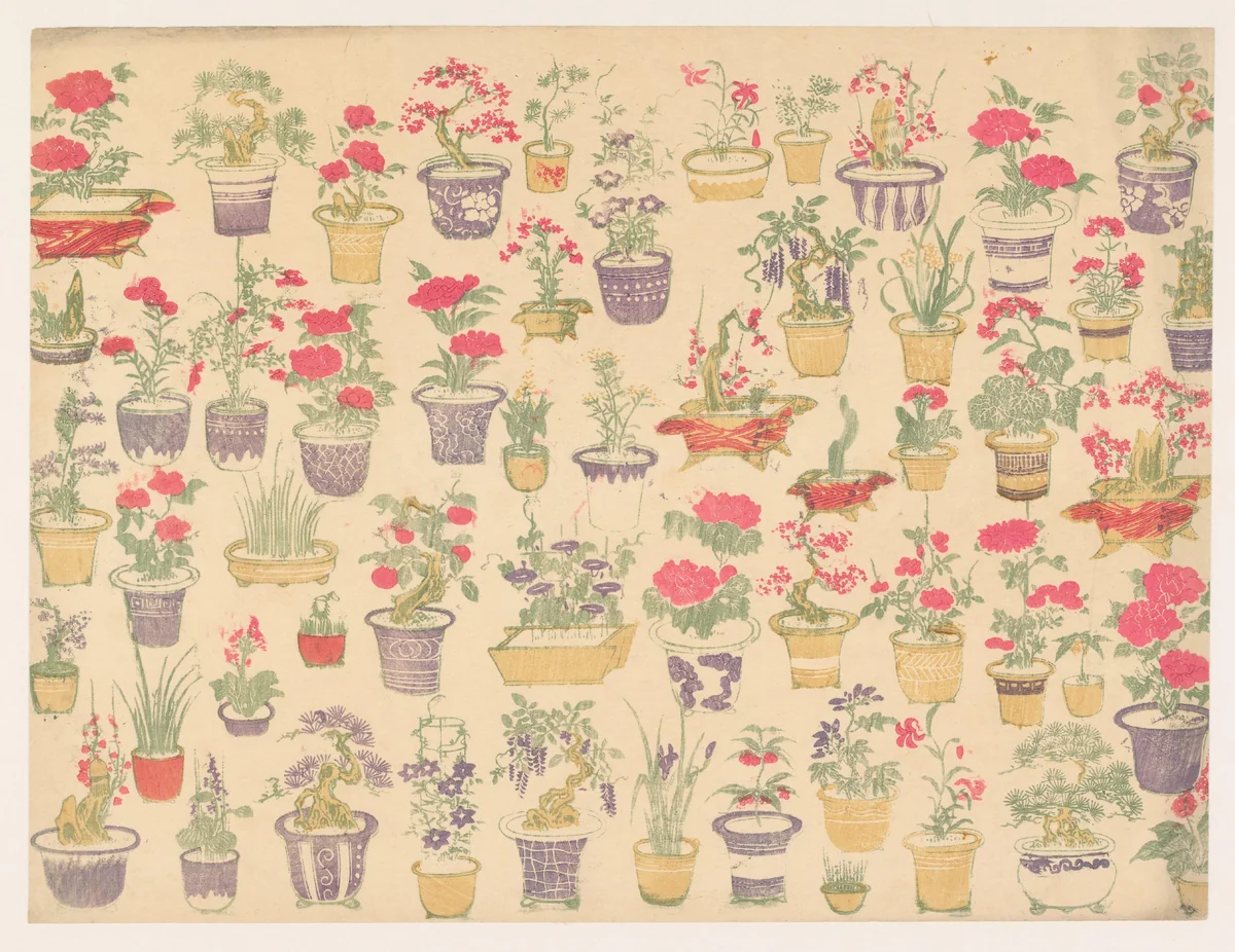 Patroon van potten met verschillende planten by anonymous, other, 1860-1930