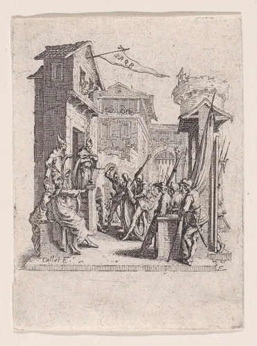 Jésus Comparait Devant Caiphe (Jesus Appears Before Caiaphas), from "La Petite Passion" (The Little Passion) by Jacques Callot, print, 1624-1625