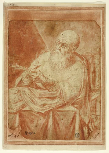 Saint Sharpening a Pen by Unknown Artist, drawing, 1600-1699