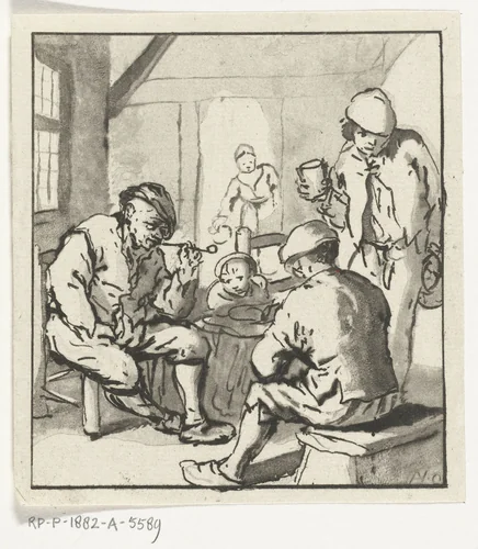 Interieur met boerenfamilie by Leendert Brasser, print, 1727-1793