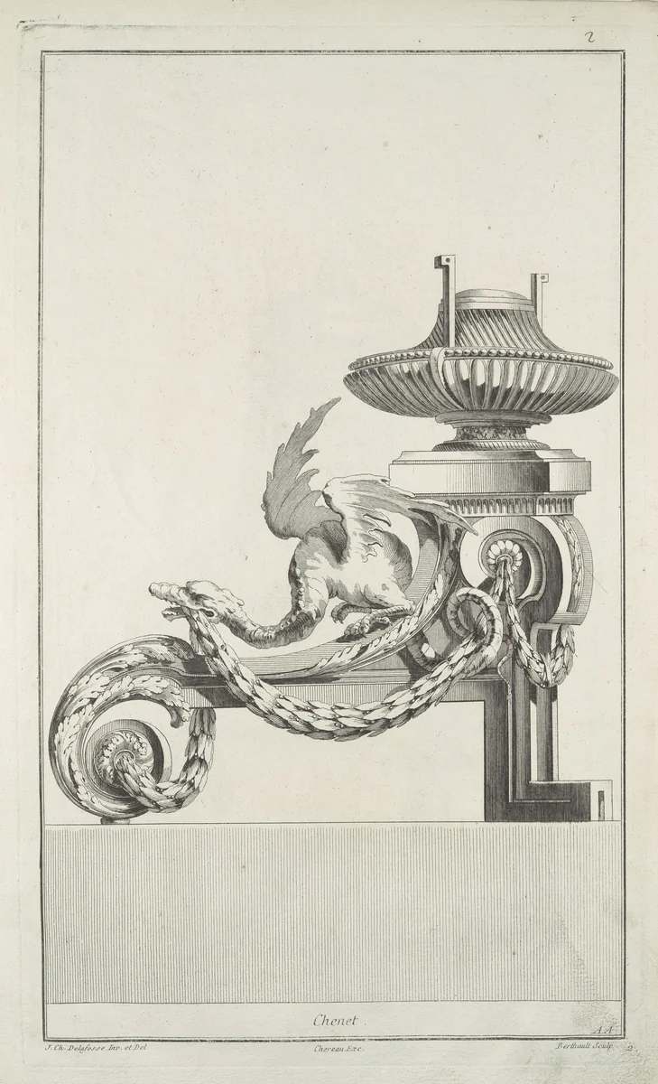 Cayer de 6 Grilles de Chenets et de Feux de Cheminées by Jean Charles Delafosse, book, 1740-1789