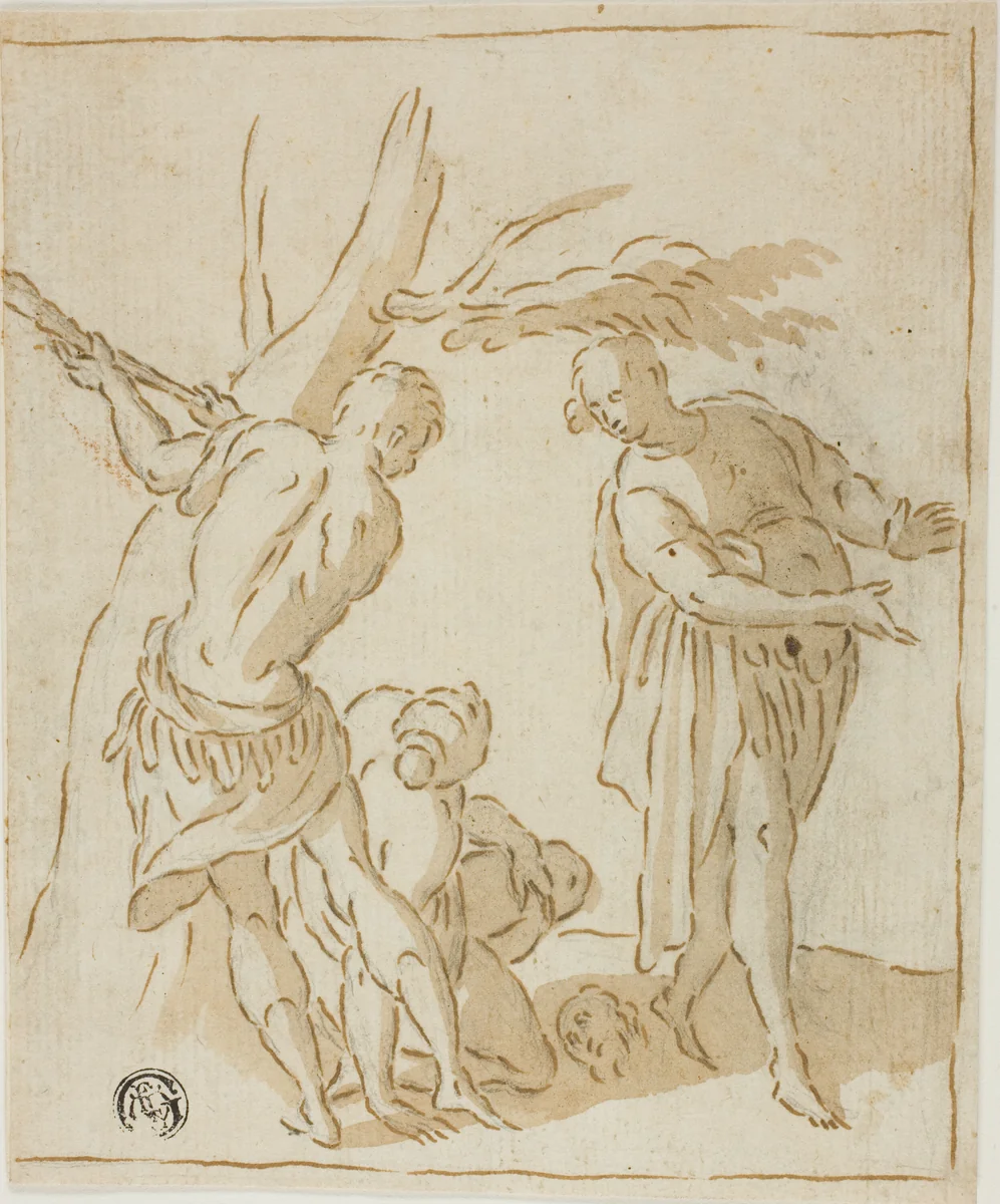 Three Figures with Severed Head on Ground by Marcantonio Bassetti, drawing, 1600-1620