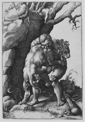 Hercules and the Nemean Lion by Adamo Scultori, print, 1545-1585