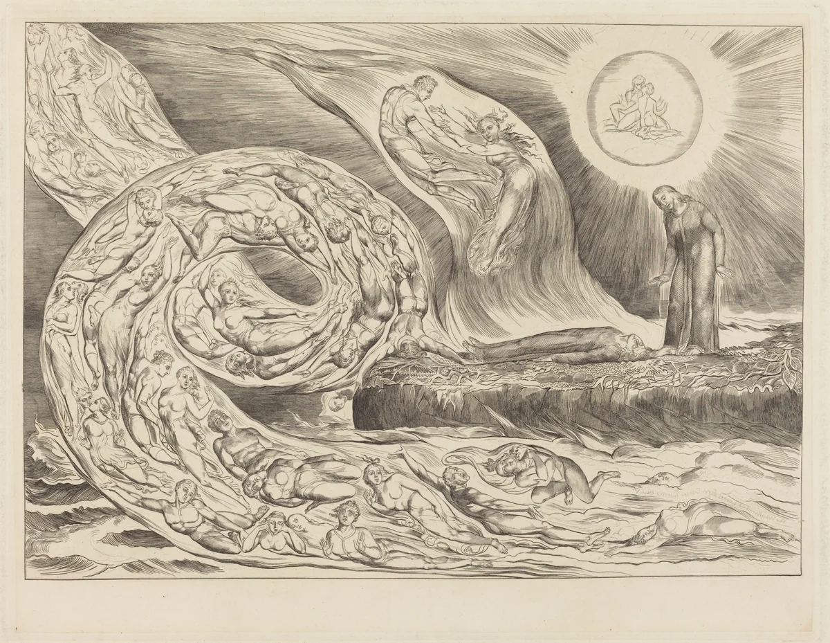 The Circle of the Lustful: Paolo and Francesca by William Blake, print, 1827