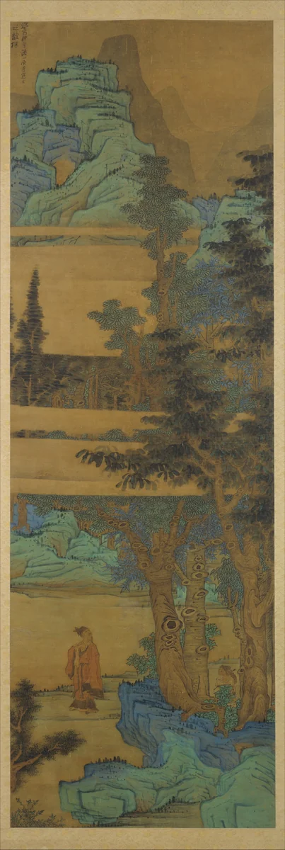 Scholar-recluse in blue-green landscape by Chen Hongshou, painting, 1633