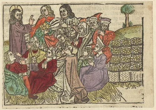 De wonderbaarlijke spijsvermenigvuldiging by Unknown, print, 1485-1491