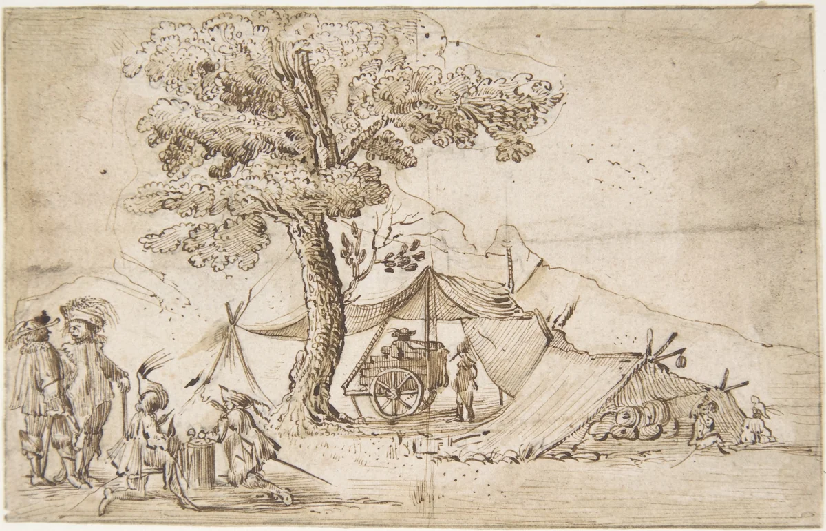 A Bivouac by Jacques Callot, drawing, 1550-1972