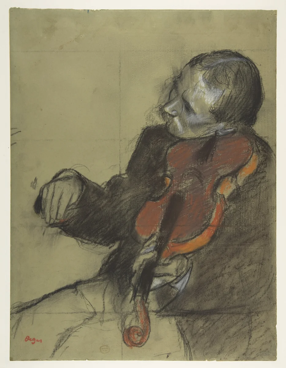 Violinist, Study for "The Dance Lesson" by Edgar Degas, drawing, 1873-1884