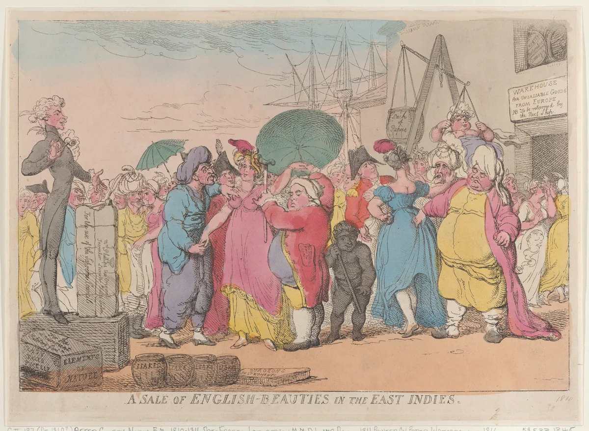A Sale of English-Beauties in the East Indies by Thomas Rowlandson, print, 1811-1816