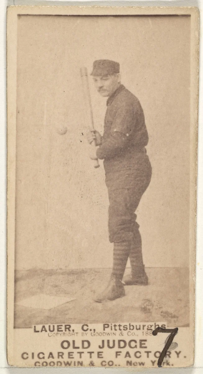 Chuck Lauer, Catcher, Pittsburgh, from the Old Judge series (N172) for Old Judge Cigarettes by Goodwin & Company, photograph, 1887-1890