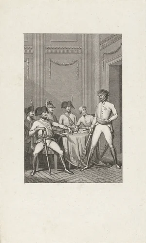 Officieren in een interieur by Jacob Ernst Marcus, print, 1801