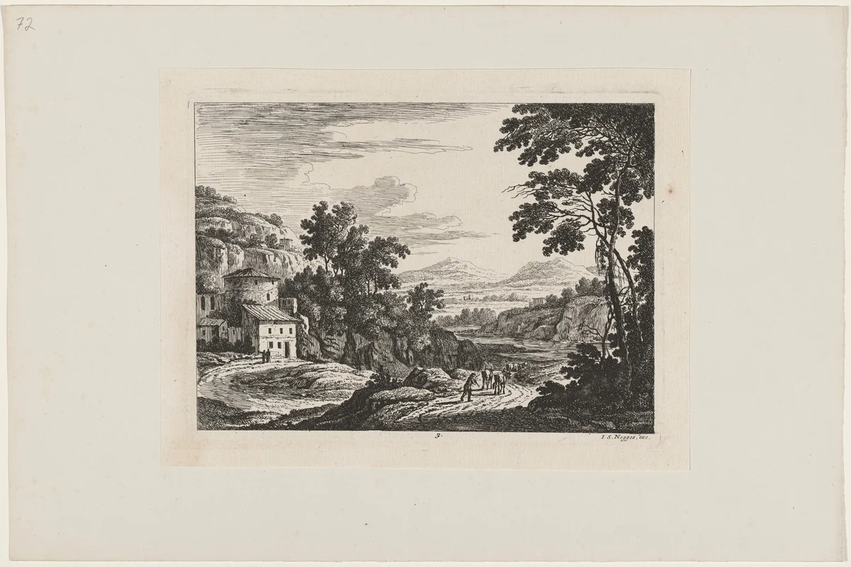 Cattle Drover in an Italian Landscape by Johann Christoph Dietzsch, print, 1734