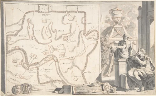 Map of Ancient Rome Illustrating Major Monuments and the Seven Hills by Jan Goeree, drawing, 1690-1704