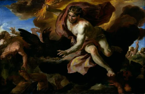 Jove casts his Thunderbolts at the Rebellious Giants by Johann Michael Rottmayr, painting, 1690-1695
