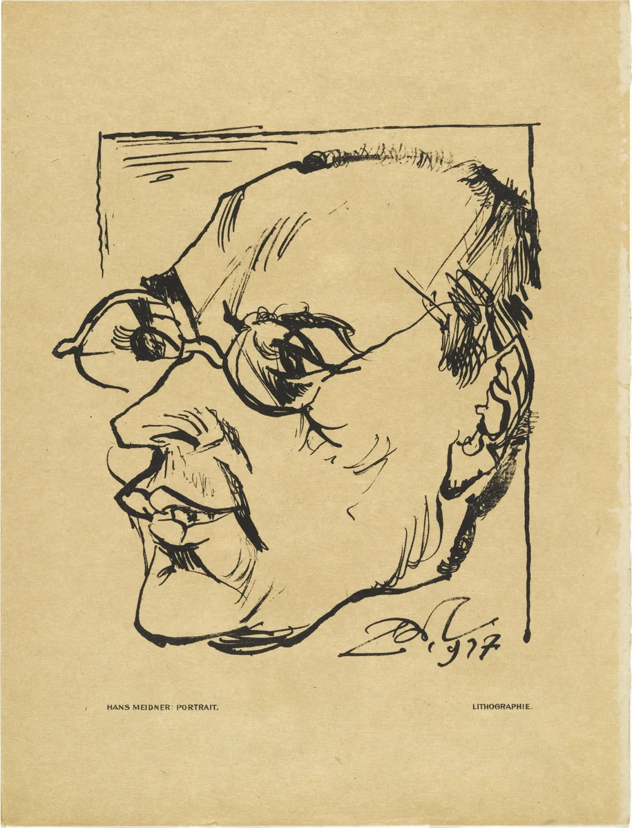 Portrait of Paul Westheim (I) (Bildnis Paul Westheim [I]) (plate, preceding p. 161) from the periodical Das Kunstblatt, vol. 1, no. 6 (Jun 1917) by Ludwig Meidner, print, 1917