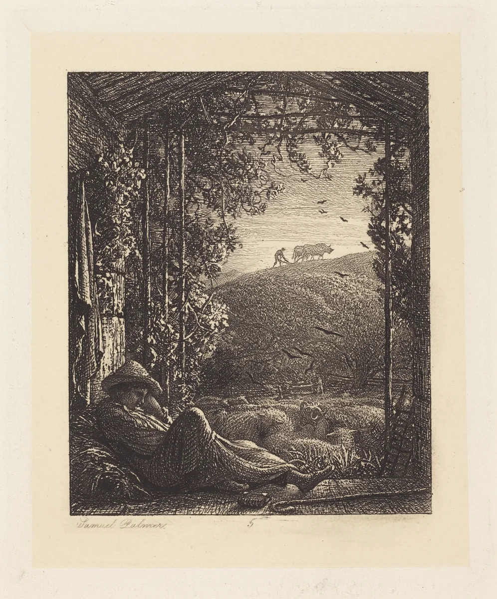 The Sleeping Shepherd; Early Morning by Samuel Palmer, print, 1857