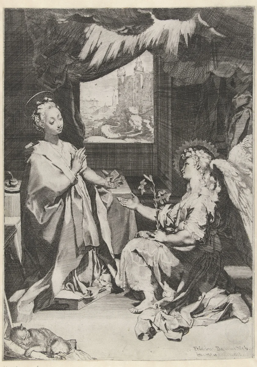 Annunciatie by Unknown, print, 1584-1588