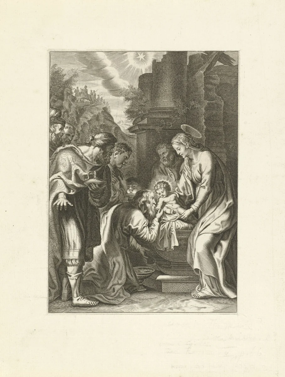 Aanbidding der koningen by anonymous, print, 1614-1683