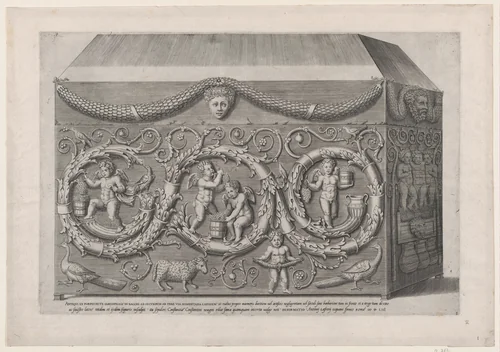 Decorated Sarcophagus with Arabesques, from "Speculum Romanae Magnificentiae" by anonymous, print, 1553