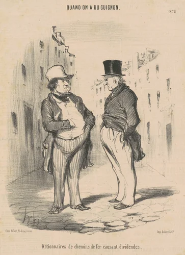 Actionnaires de chemins de fer causant dividendes by Honoré Daumier, print, 1848