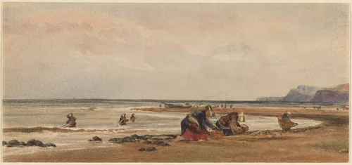 Seaweed Gatherers on the Shore at Redcar, Yorkshire by Peter de Wint, drawing, 1833-1843