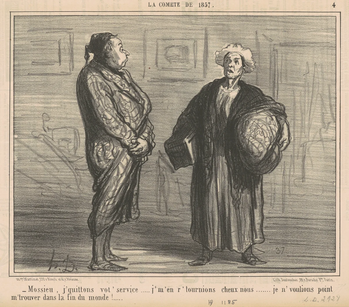 Mossieu, j'quittons vot' service ... by Honoré Daumier, print, 1857