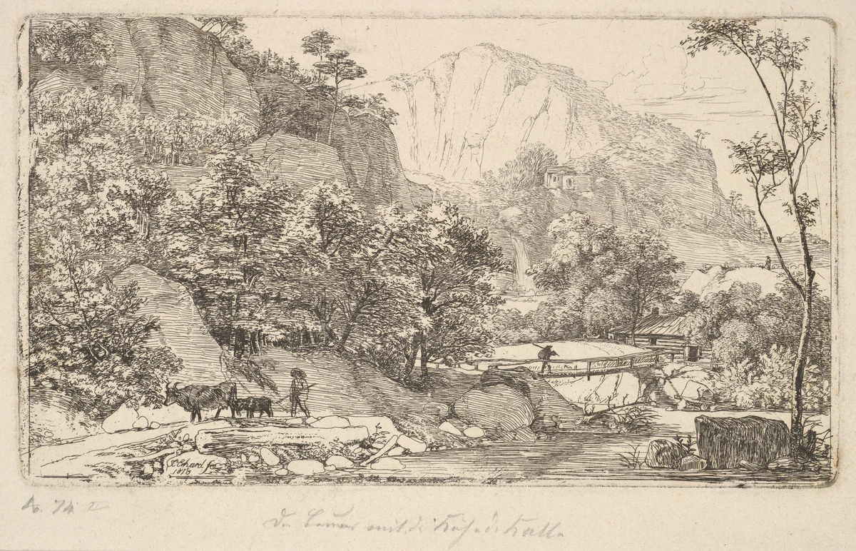 Peasant with Cow and Calf, in the Unterberg near the Berchtesgaden by Johann Christoph Erhard, print, 1818