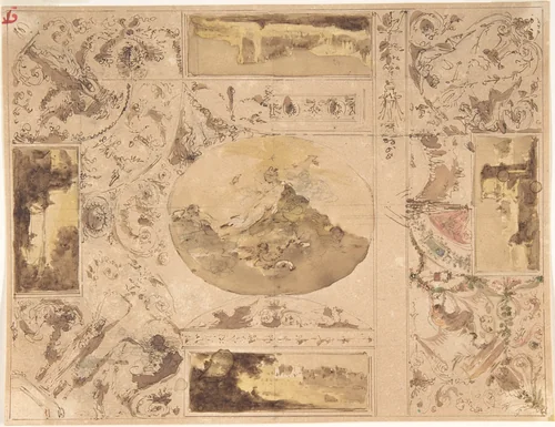 Designs for the decoration of a ceiling by Giuseppe Bernardino Bison, drawing, 1780-1844