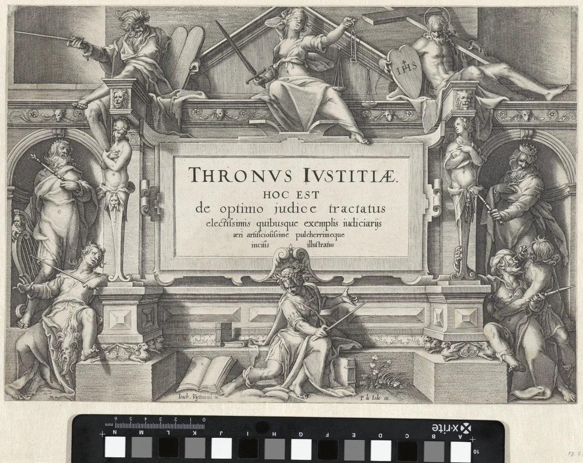 Troon van Rechtvaardigheid by Willem Isaacsz. van Swanenburg, print, 1606