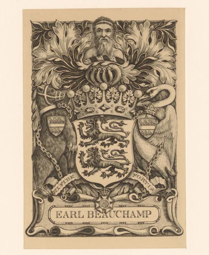 Ex libris van Earl Beauchamp, mogelijk Frederick Lygon by Charles William Sherborn, print, 1841-1912